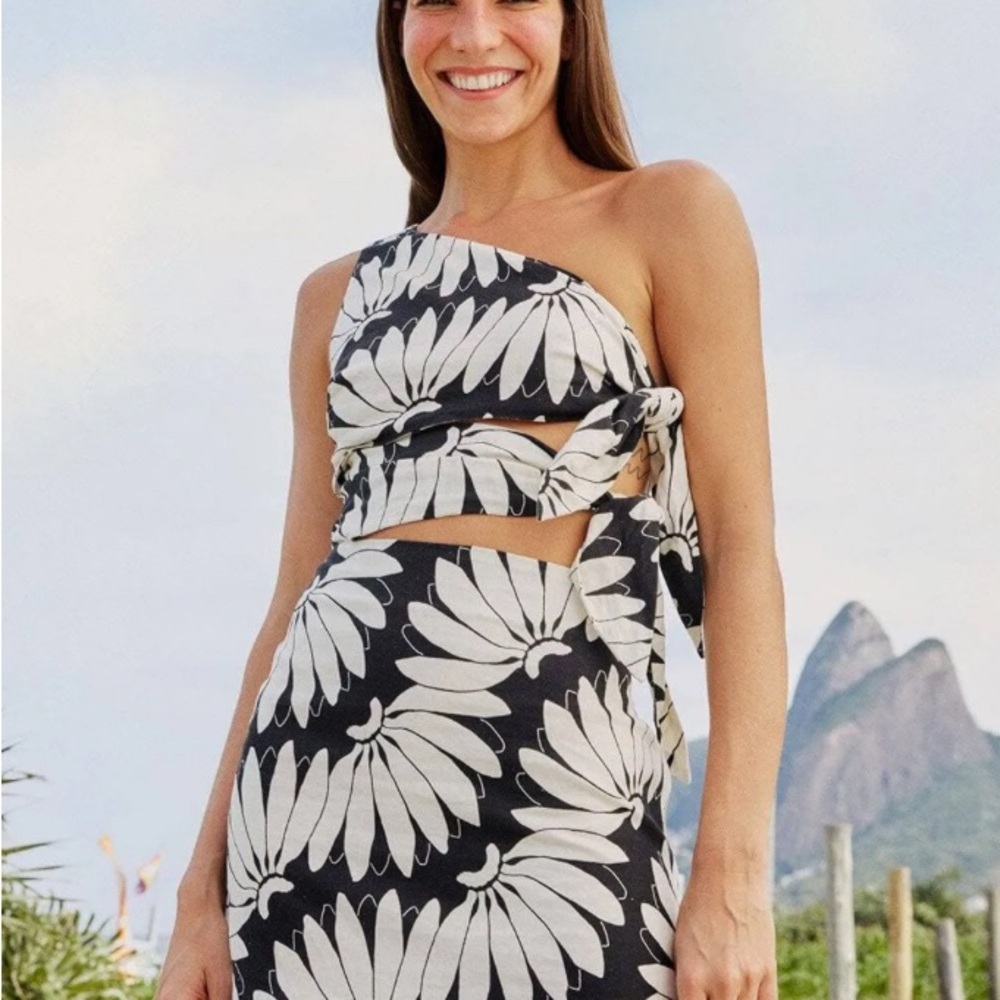 Farm Rio Dresses Nwt Farm Rio Copacabana Linen Mini Dress In Black/ White